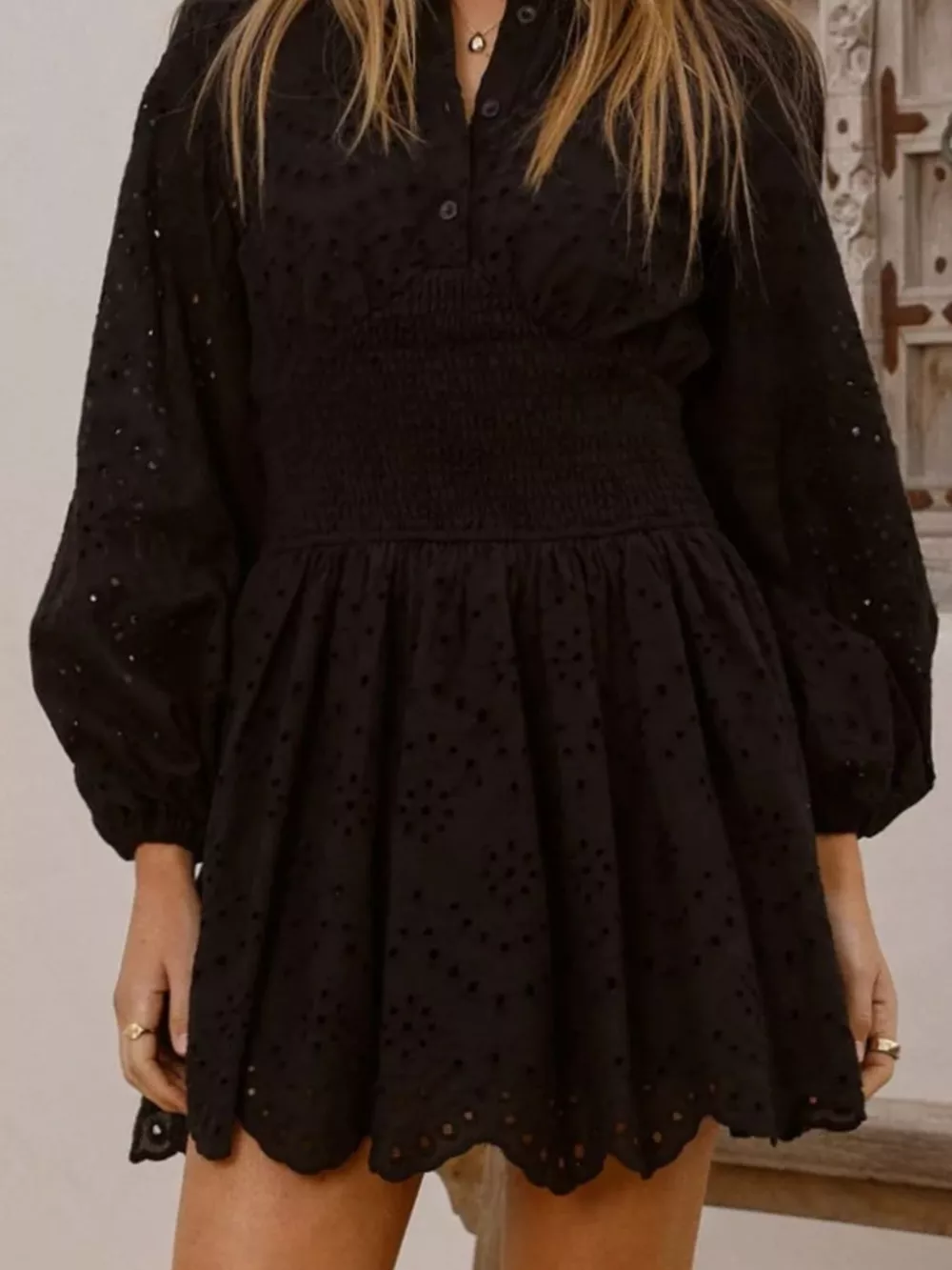 Eyelet Balloon Sleeve Mini Dress, image 10