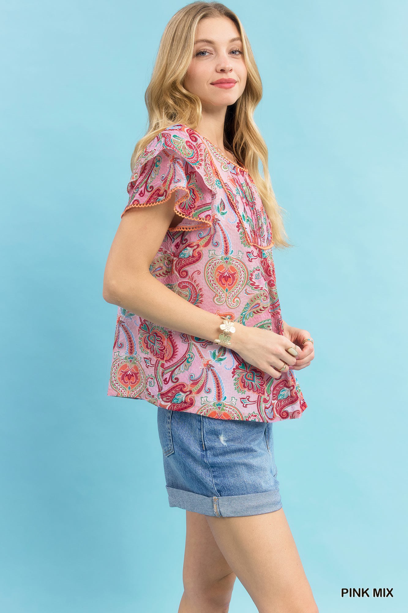 Mix Paisley Ruffle Sleeve Top, image 3