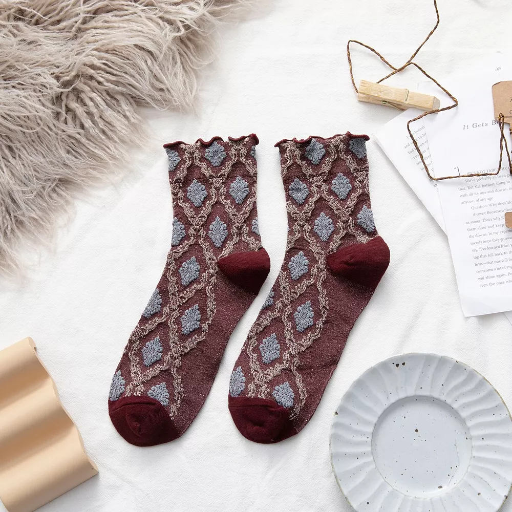 Vintage Argyle Pattern Crew Socks, image 2