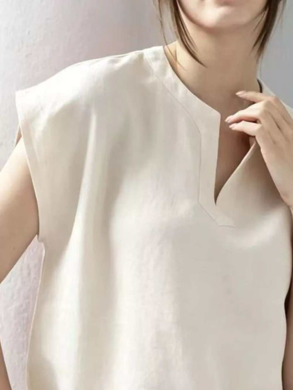 Notched Cap Sleeve Blouse, image 2