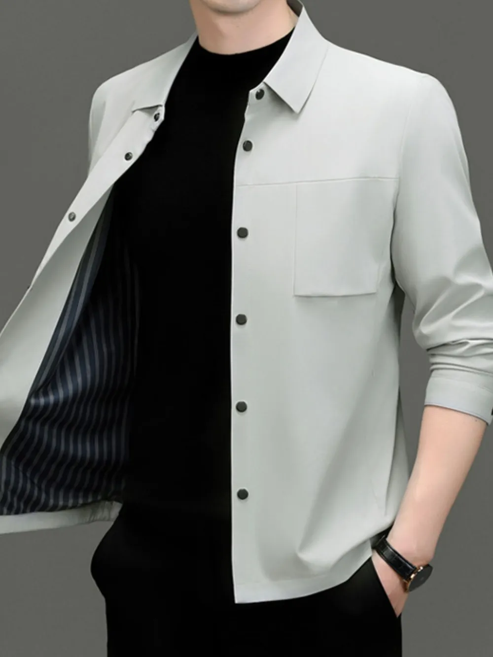 Men's Plus Size Button Up Long Sleeve Jacket, image 2