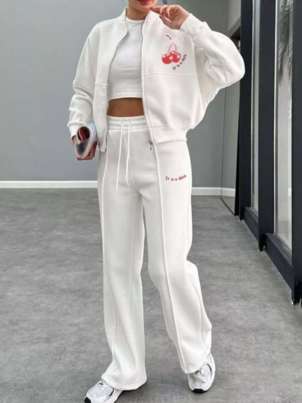 Zip Up Dropped Shoulder Outerwear and Pants Set, image 27