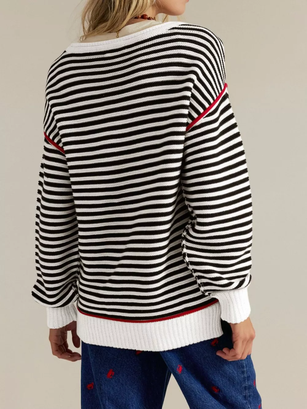 Striped Round Neck Long Sleeve Sweater, image 10