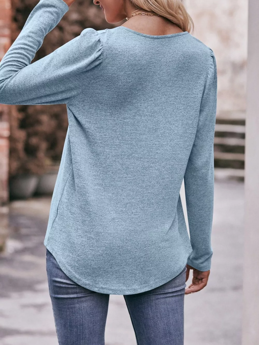 Pleated Square Neck Long Sleeve T-Shirt, image 15