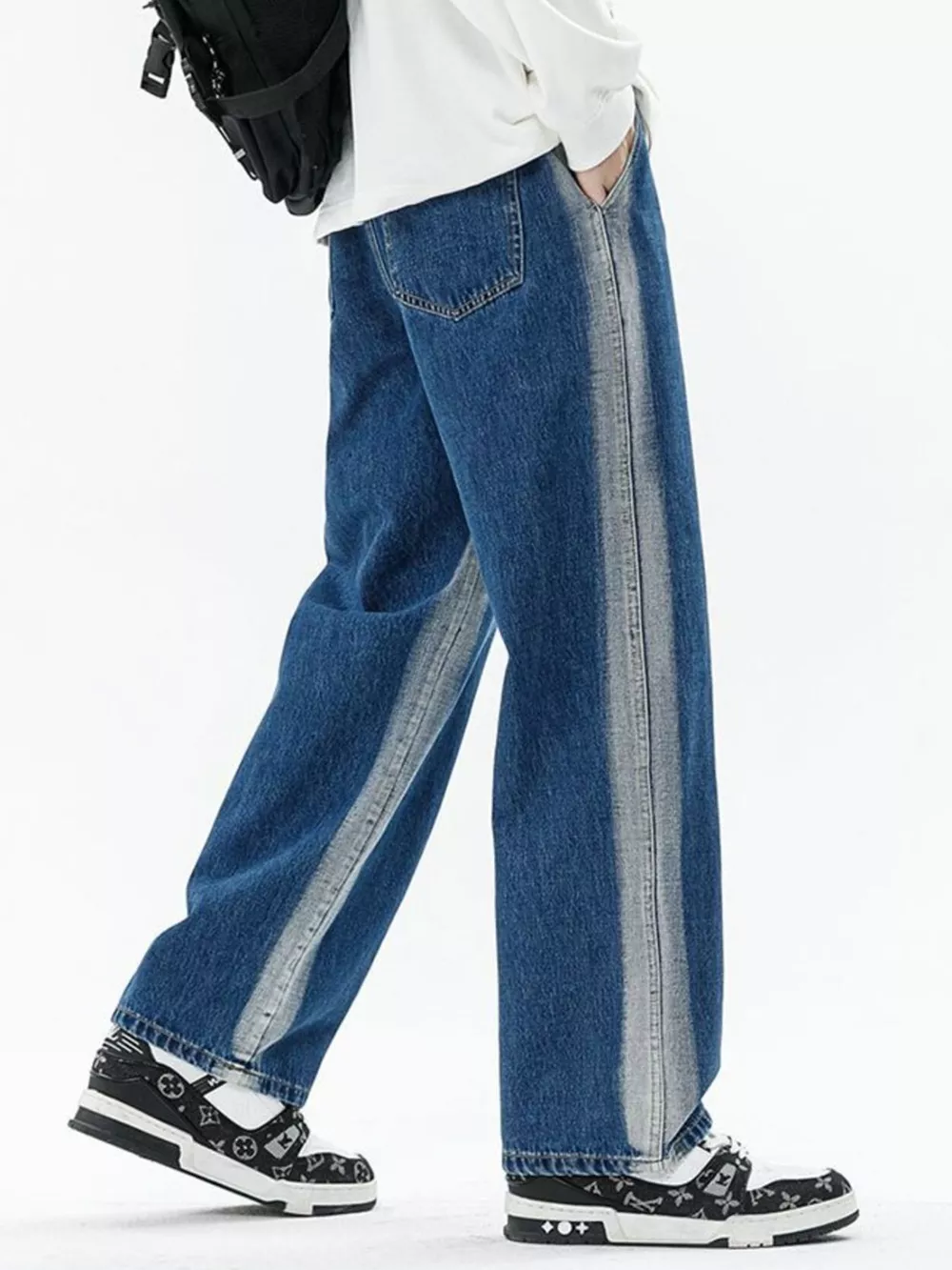 Men's Full Size Drawstring Relaxed Fit Wide Leg Jeans Plus Size, image 8