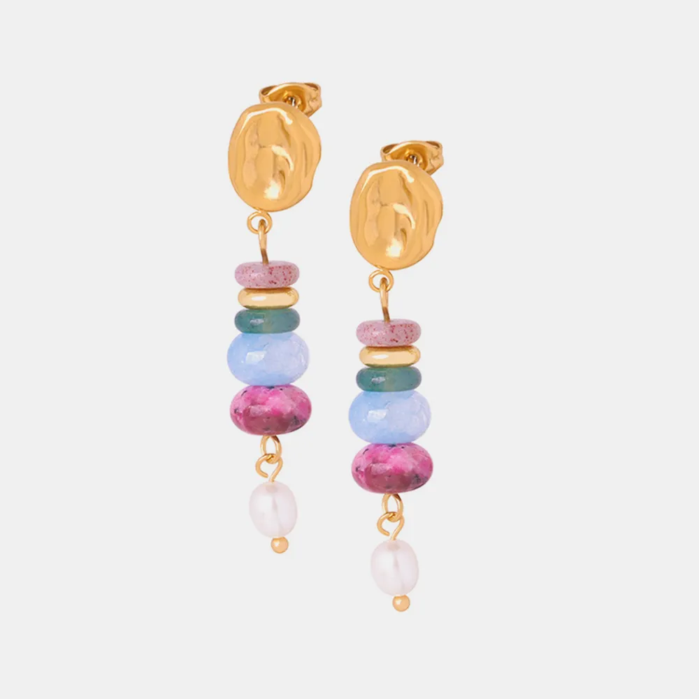 Natural Stone Freshwater Pearl Dangle Earrings, image 7