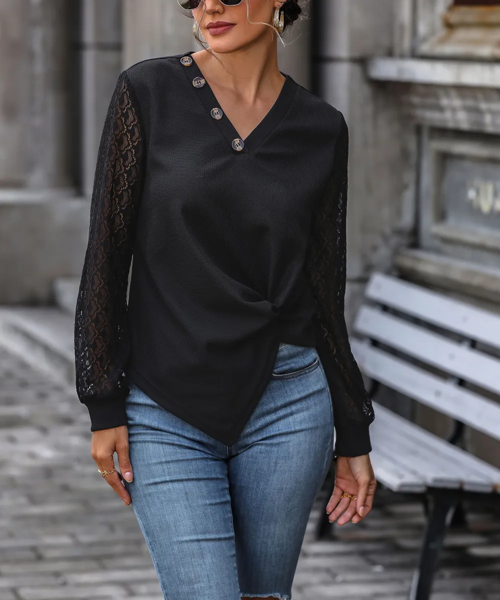 Twisted Decorative Button Long Sleeve T-Shirt, image 6