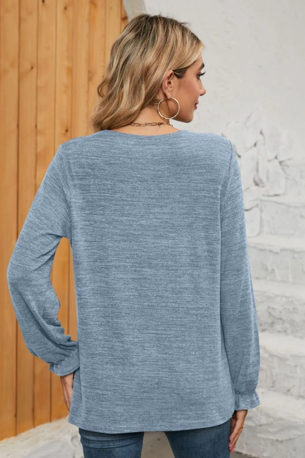 Ruched Round Neck Flounce Sleeve T-Shirt, image 36