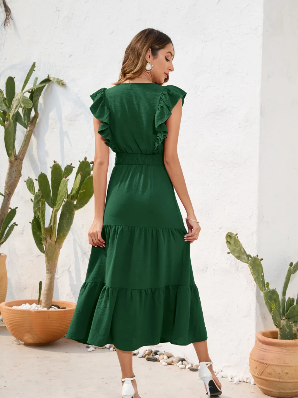 Tiered Ruffled V-Neck Cap Sleeve Dress, image 6
