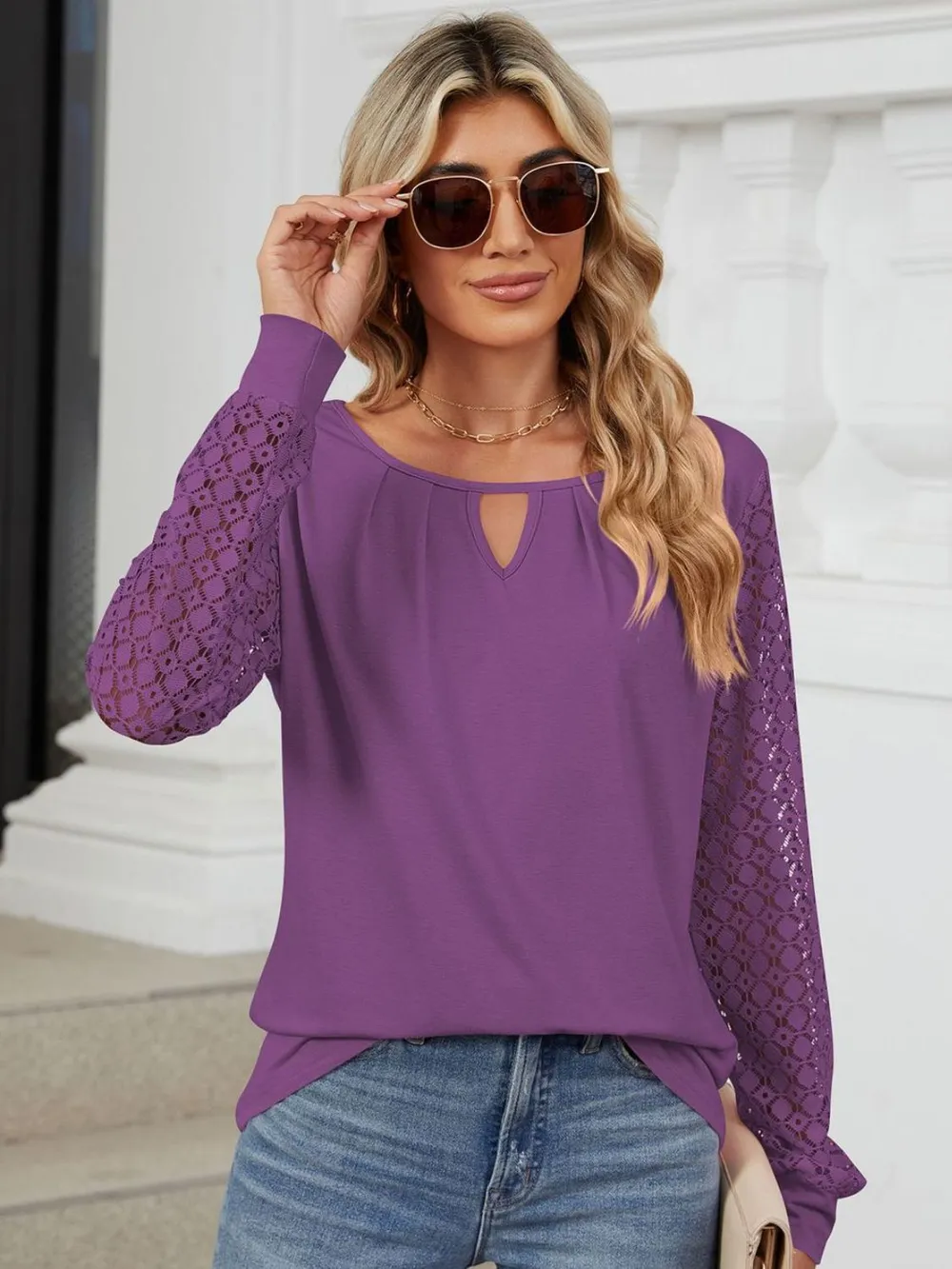 Cutout Round Neck Long Sleeve T-Shirt, image 5