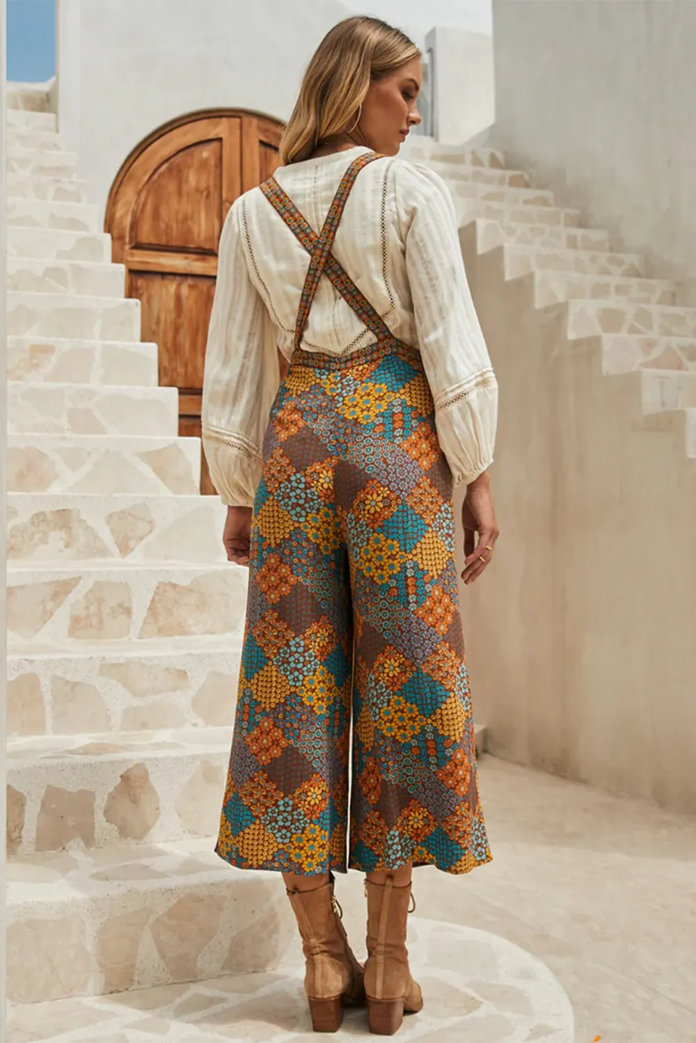 Floral Crisscross Strap Wide Leg Overalls, image 9