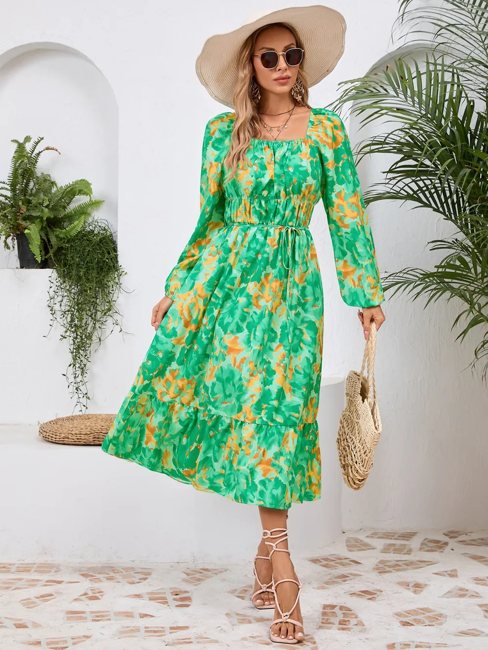 Printed Long Sleeve Midi Dress, image 23