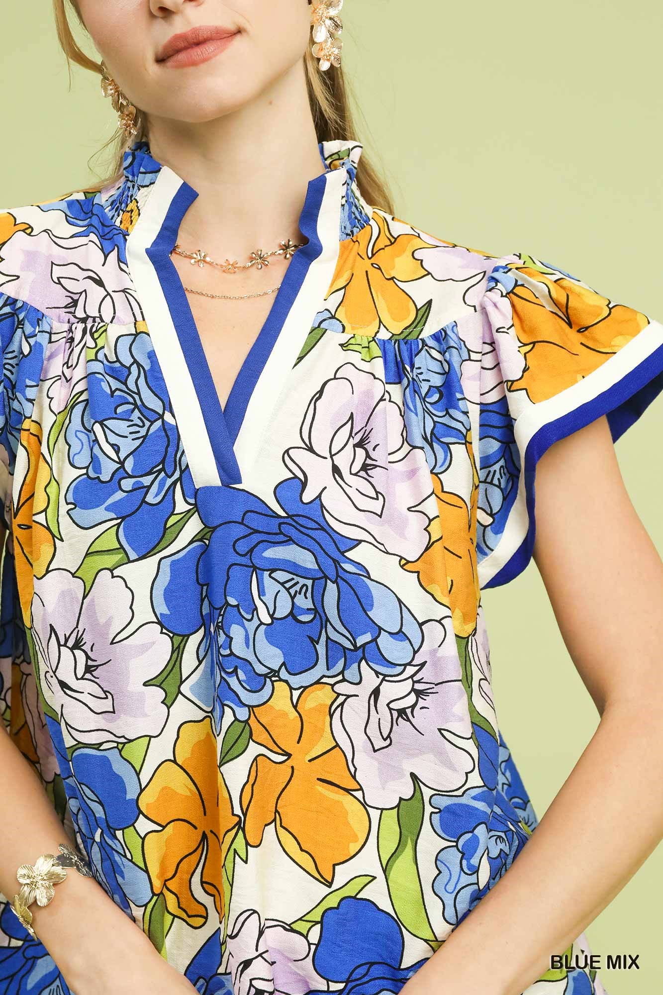 Floral Print Blouse with Contrast Trim, image 4