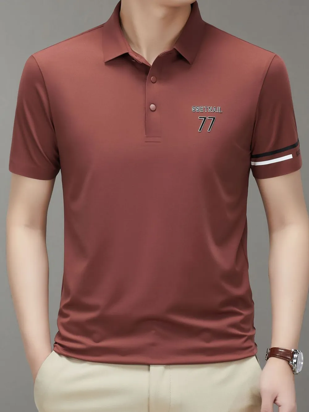 Men's Plus Size Button Detail Short Sleeve Polo, image 4