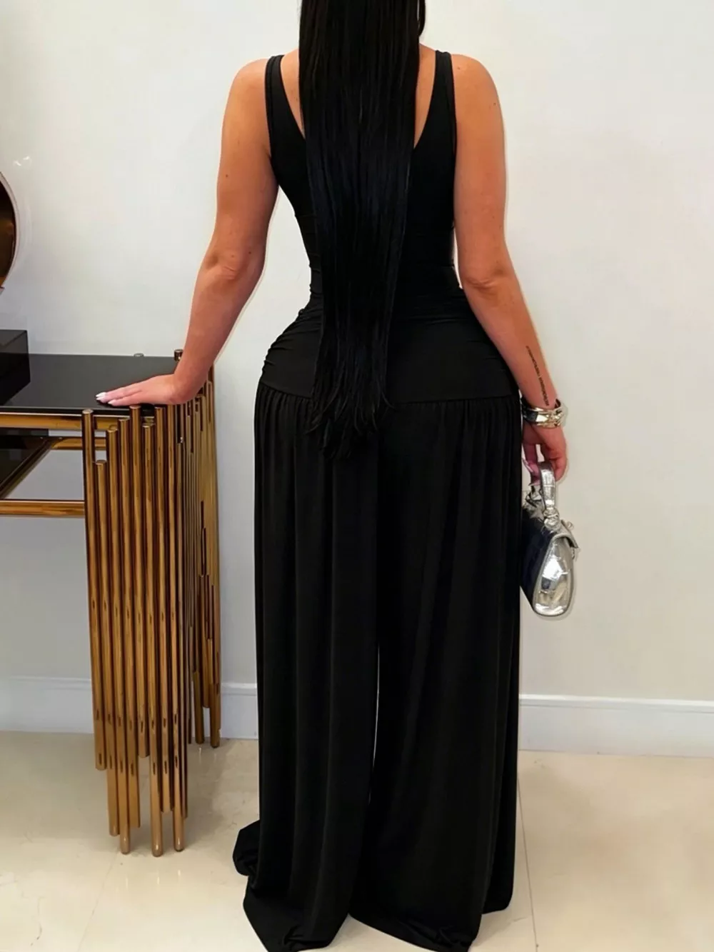 Cutout Detail Sleeveless Wide-Leg Jumpsuit, image 5