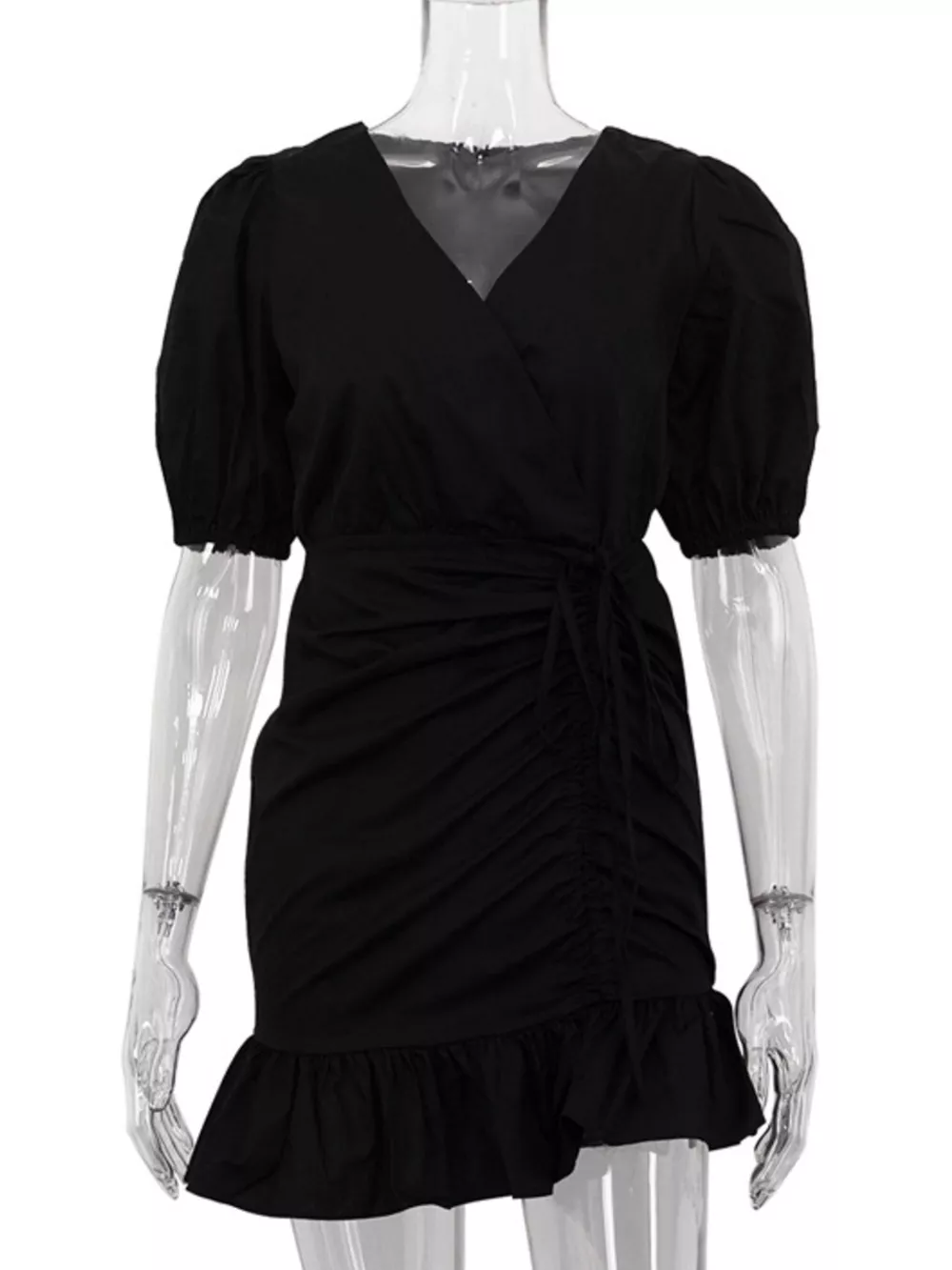 Ruffled Hem Ruched Puff Sleeve Mini Dress, image 9