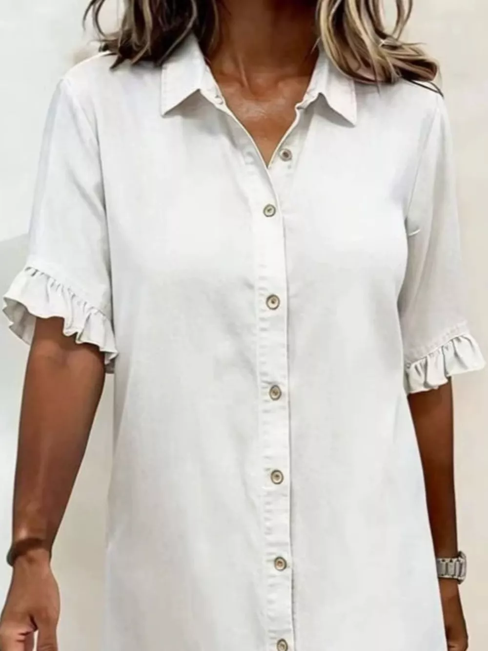 Full Size Ruffled Hem Denim Shirt Dress Plus Size, image 5