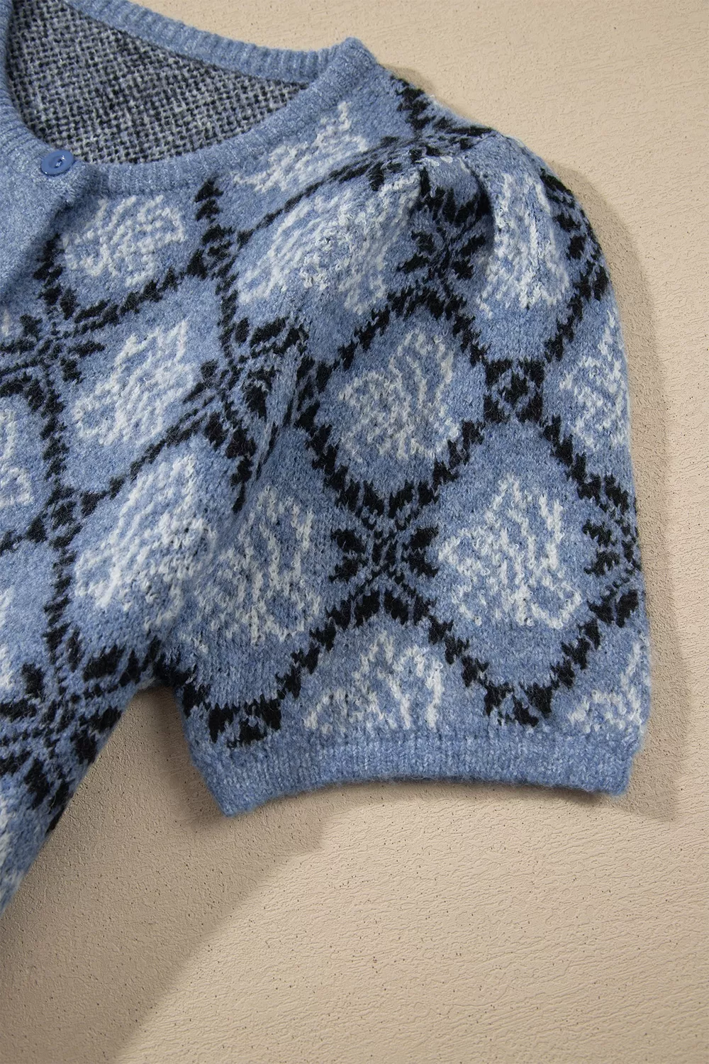 Short Sleeve Button Front Boho Knit Top Cardigan, image 7