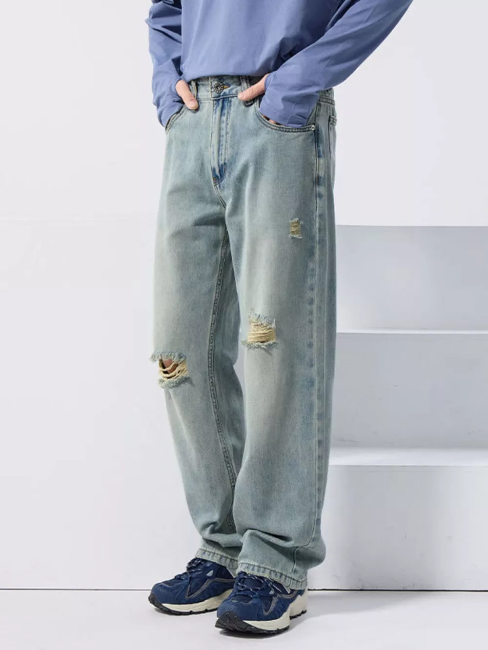 Men's Distressed Wide Leg Jeans, image 5