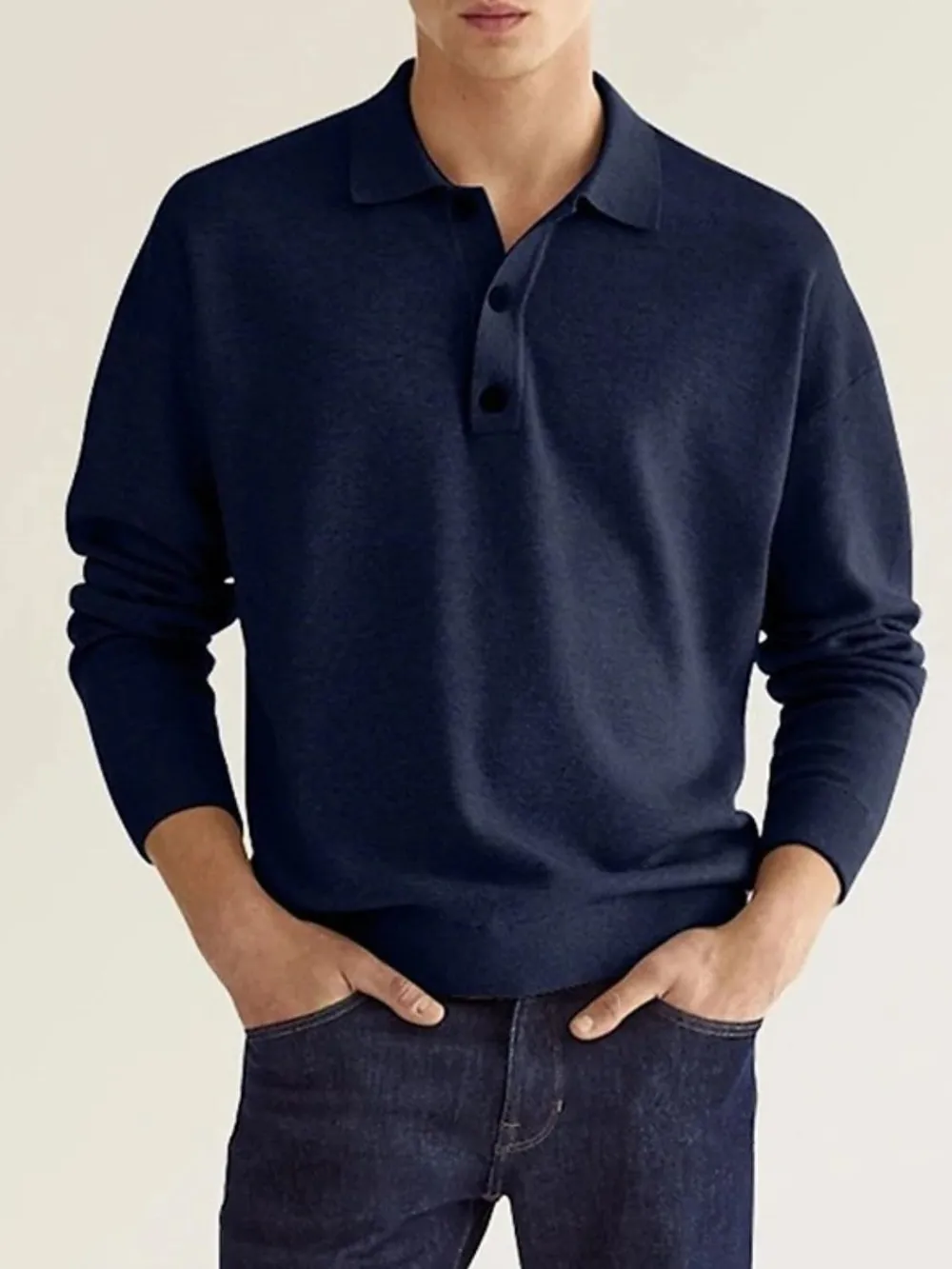 Men's Full Size Button Detail Long Sleeve Polo Plus Size, image 3