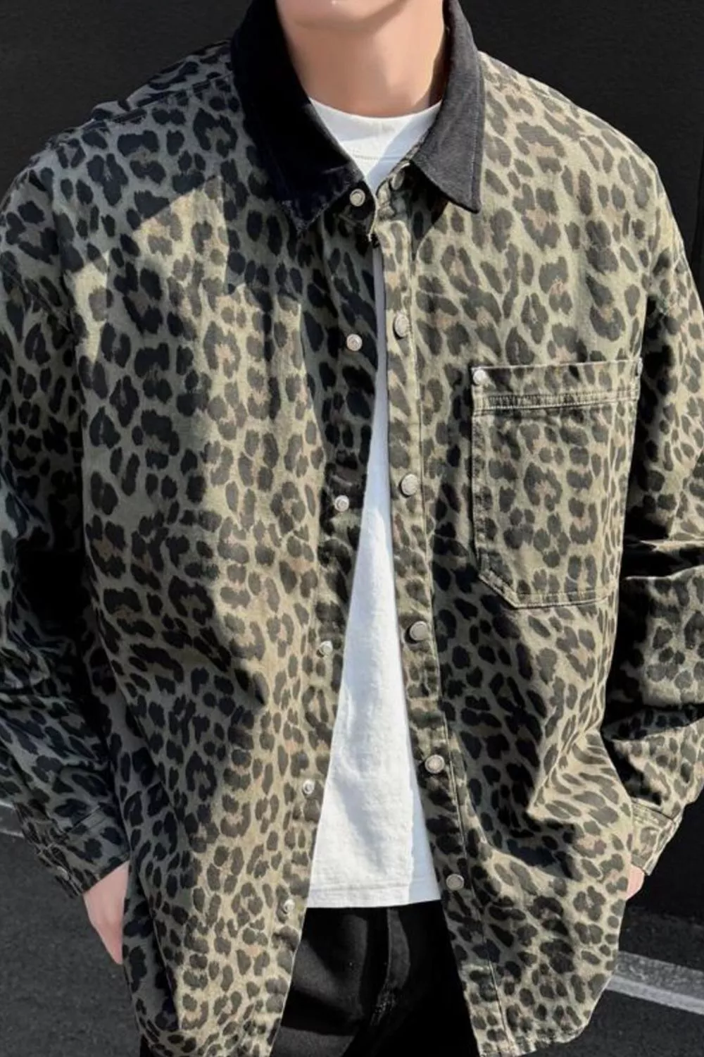 Men's Plus Size Leopard Print Snap Down Shirt, image 2