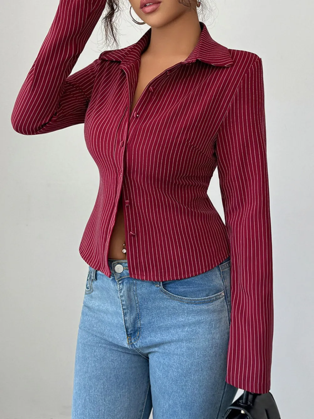 Striped Button-Up Fitted Shirt, image 4