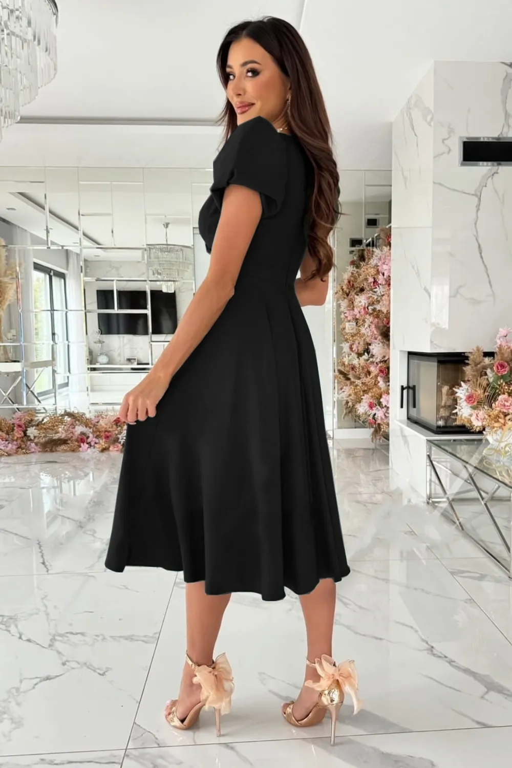 Surplice Puff Sleeve Midi Dress, image 9