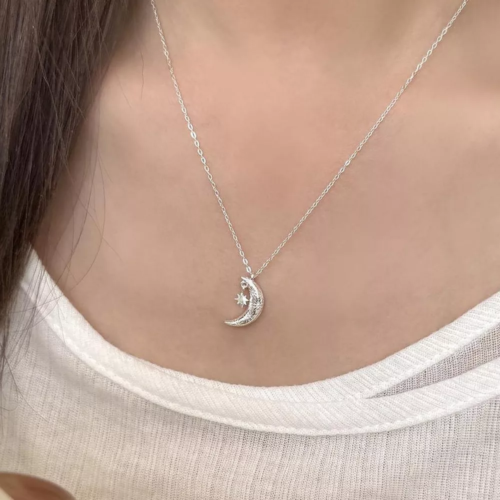925 Sterling Silver Star Moon Necklace, image 6
