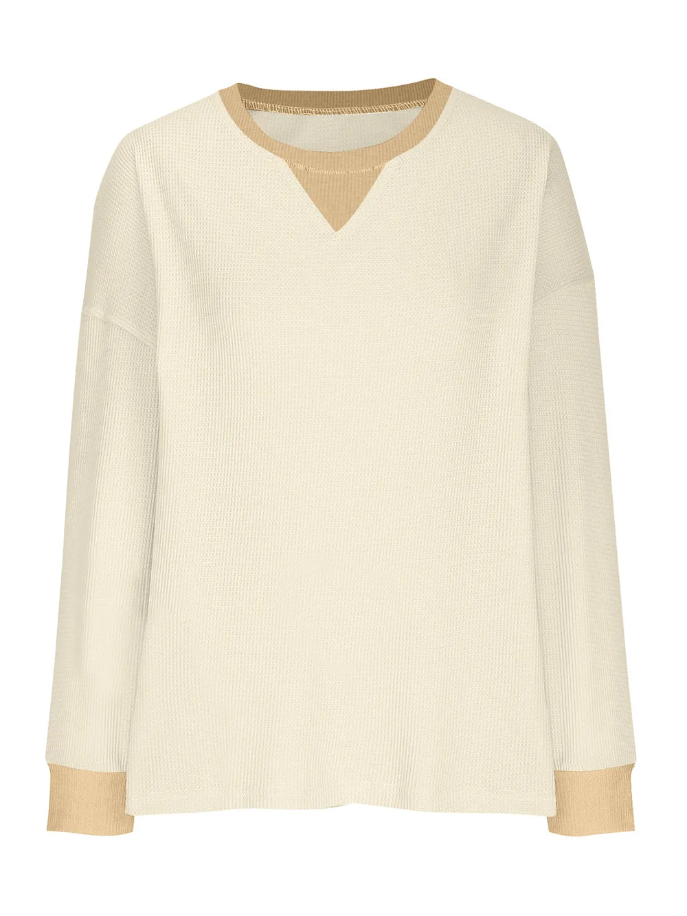 Waffle Knit Round Neck Long Sleeve T-Shirt, image 30