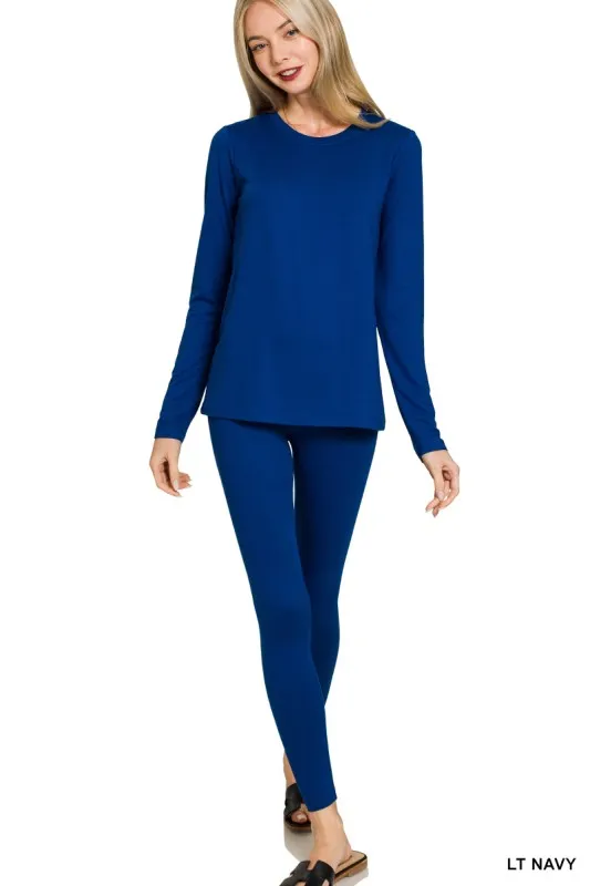 Microfiber Round Neck Top and Leggings Set, image 2