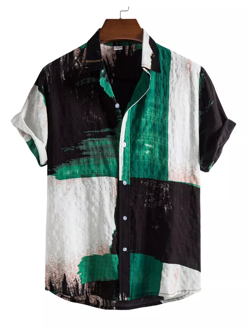 Men's Plus Size Color Block Button Up Shirt