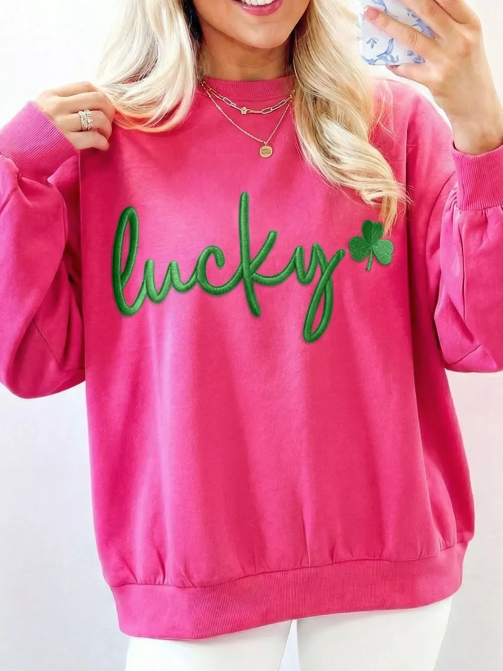 Lucky Clover Embroidered Loose Pullover Sweatshirt, image 5