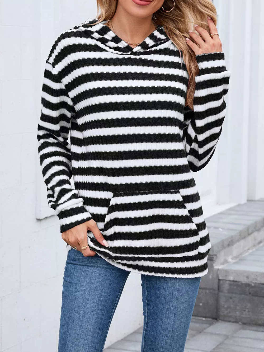 Striped Dropped Shoulder Hoodie, image 11
