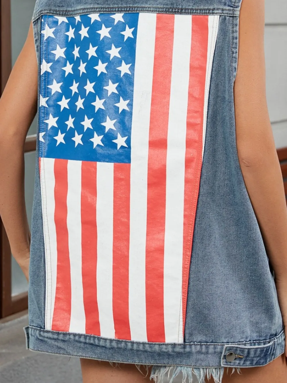 US Flag Button Up Denim Jacket, image 5