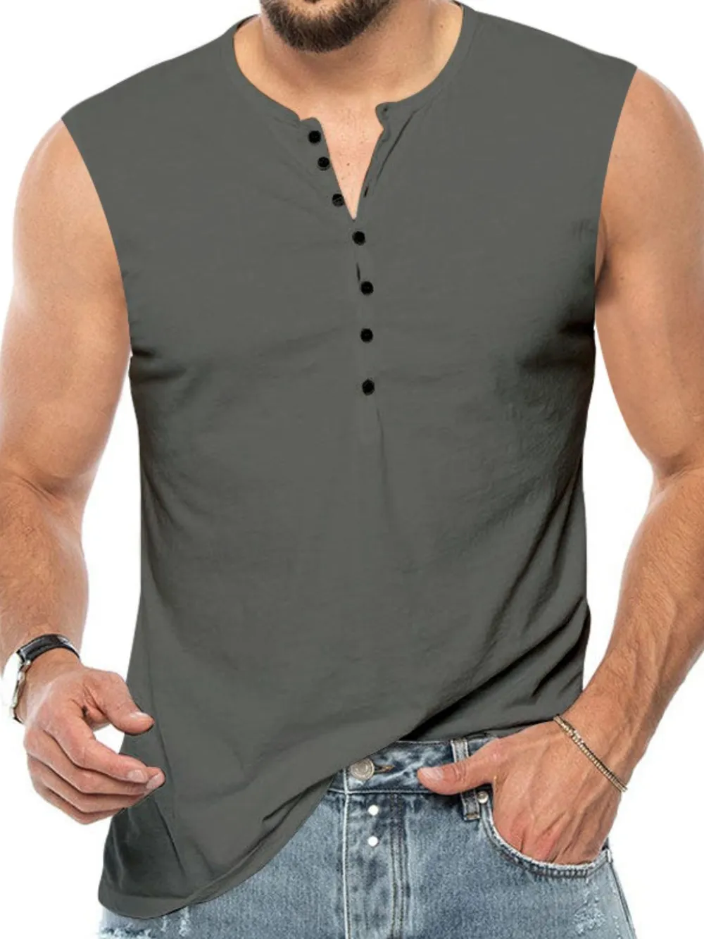 Men's Full Size Button Detail Tank Plus Size, image 3