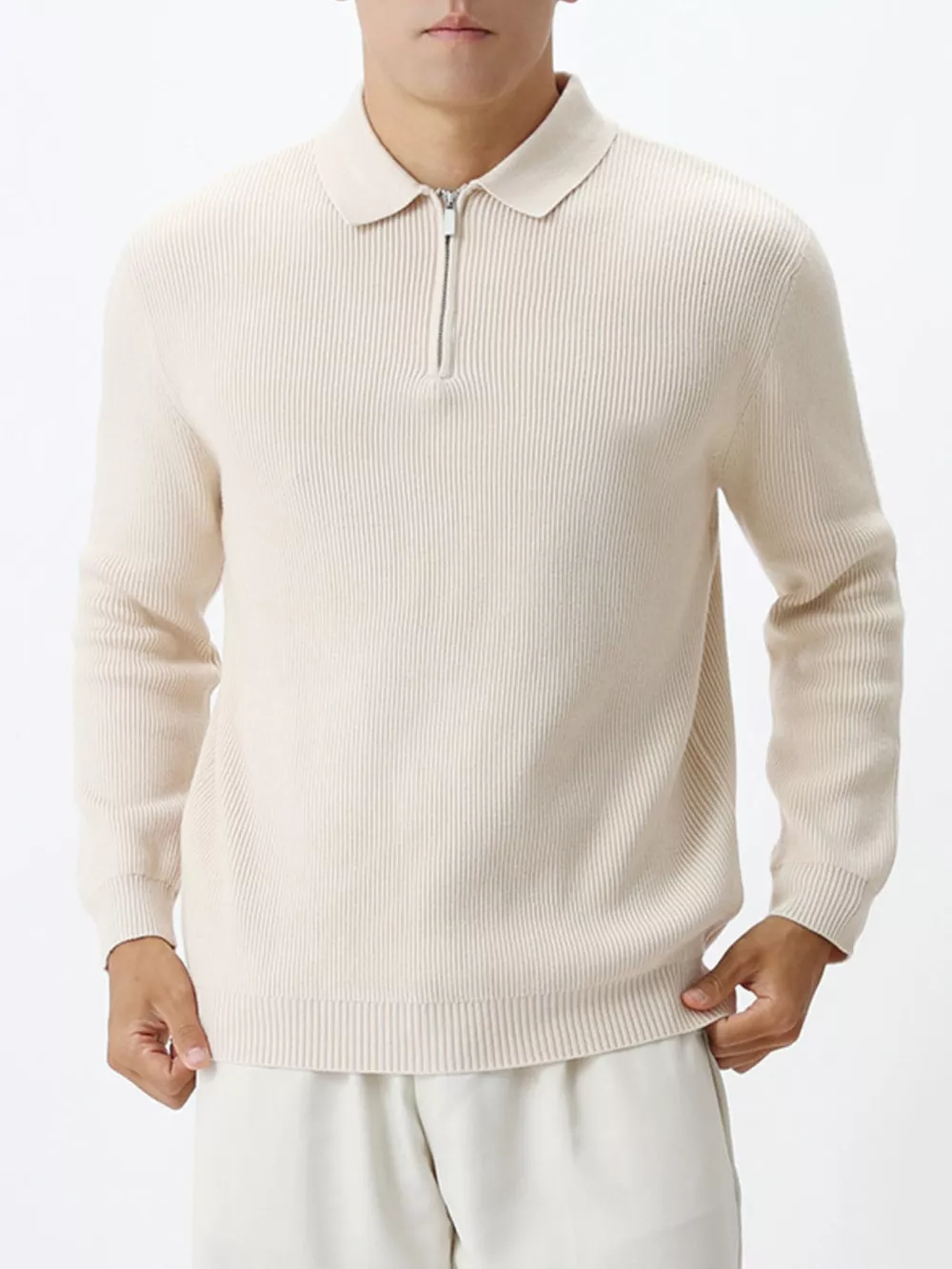 Men's Plus Size Ribbed Knit Quarter-Zip Sweater, image 2