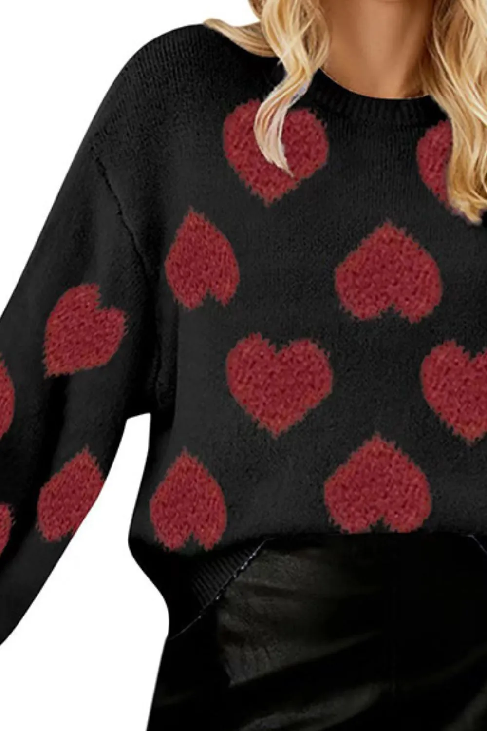 Heart Round Neck Dropped Shoulder Sweater, image 6