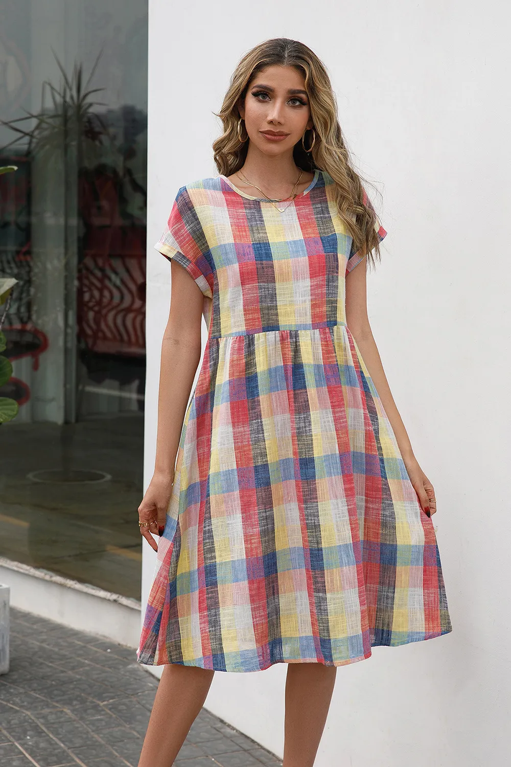 Plaid Round Neck Cap Sleeve Dress, image 7