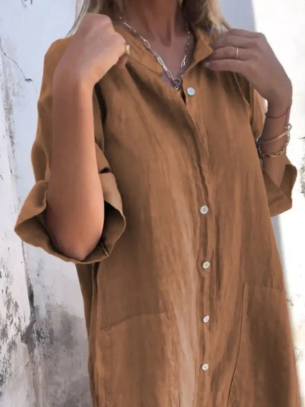 Full Size Casual Linen Button-Down Shirt Dress Plus Size, image 13