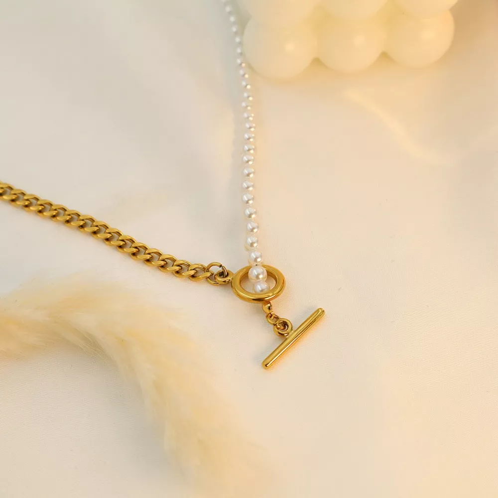 18K Gold-Plated Pearl Toggle Necklace, image 5