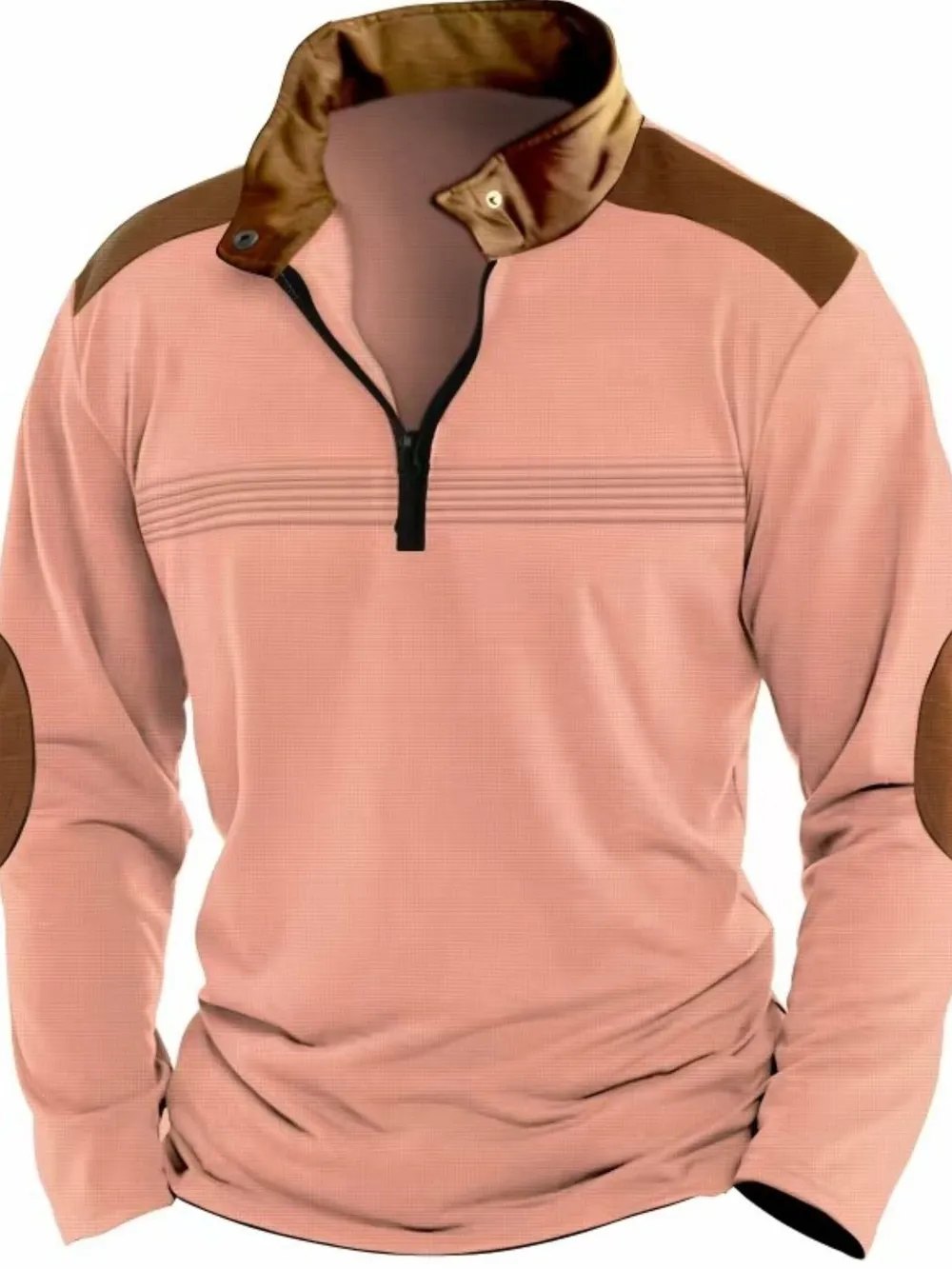 Men's Full Size Contrast Half Zip Long Sleeve Polo Plus Size, image 3