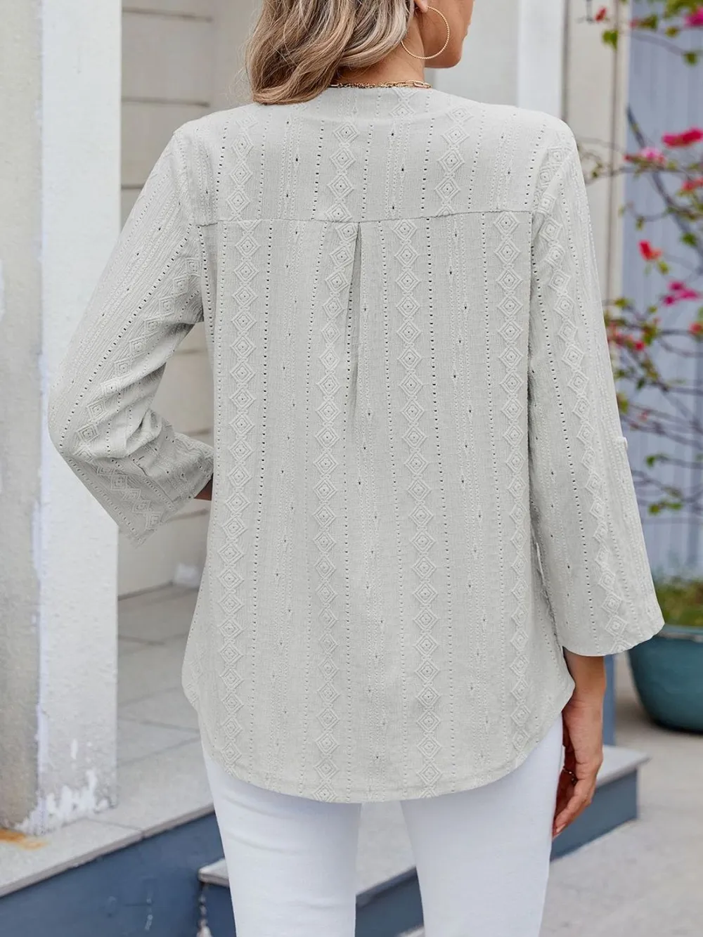 Eyelet Notched Roll-Tab Sleeve Top, image 18