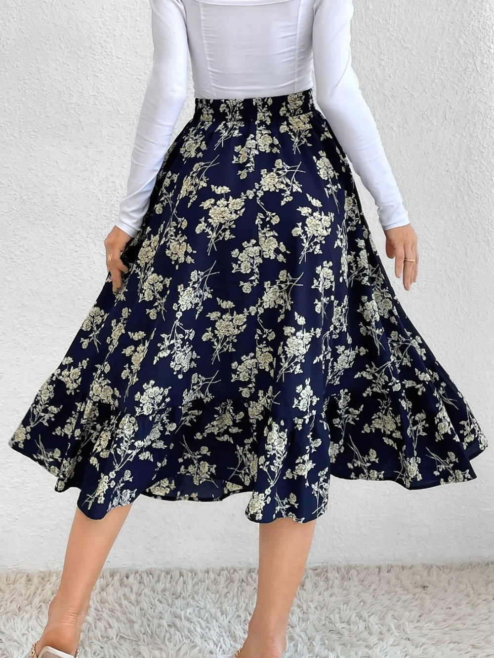 Printed Elastic Waist Midi Skirt, image 13