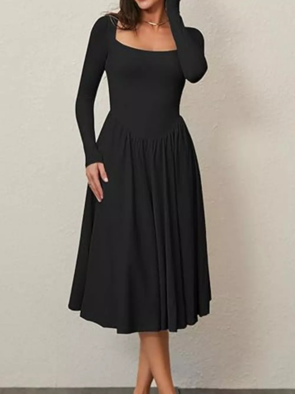 Square Neck Long Sleeve Midi Dress, image 5