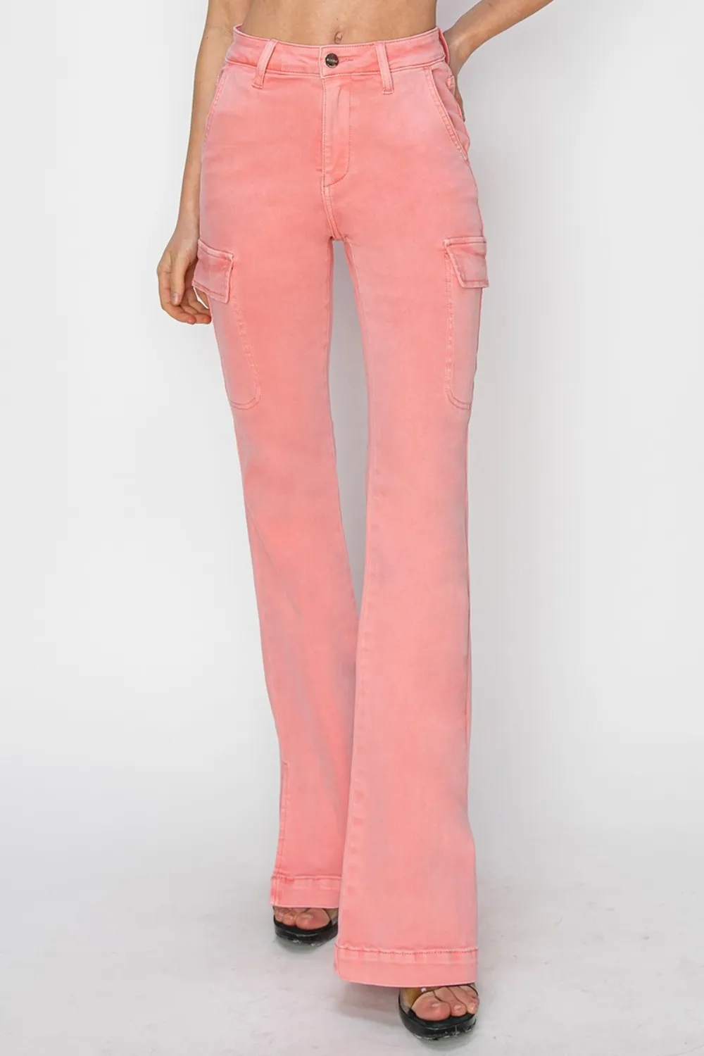 Full Size High Rise Side Slit Cargo Bootcut Jeans, image 3