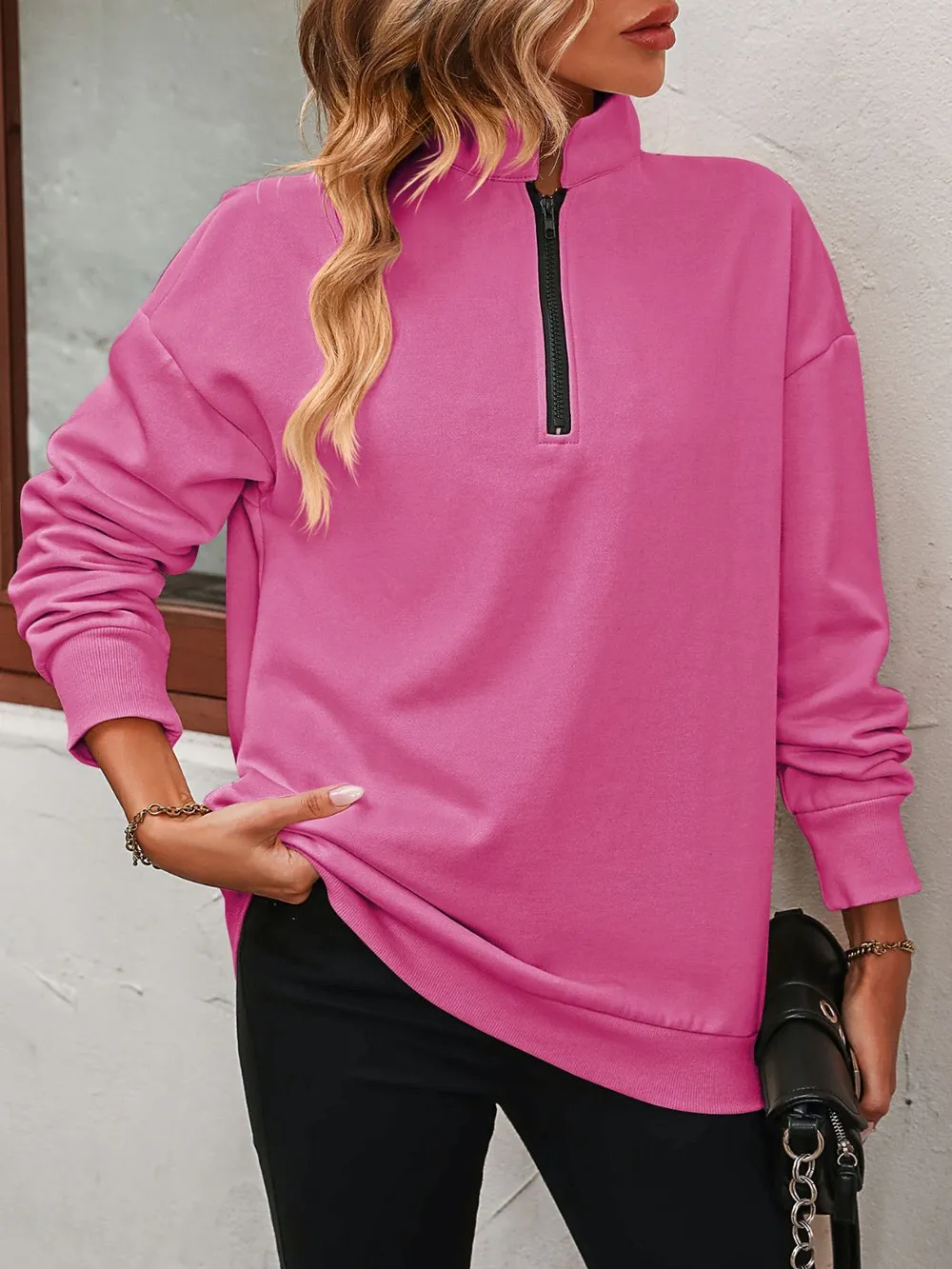 Zip-Up Dropped Shoulder Sweatshirt, image 13
