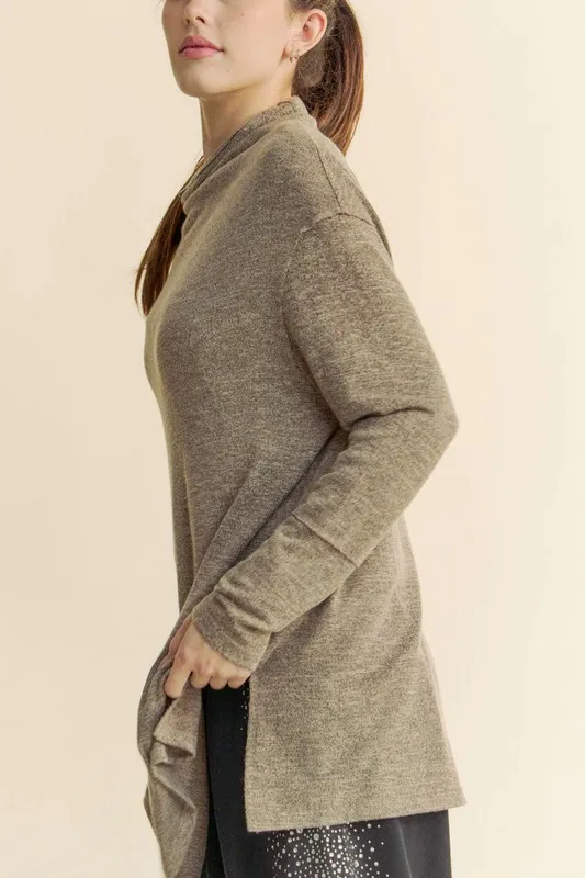 Slit Mock Neck Long Sleeve Top, image 3