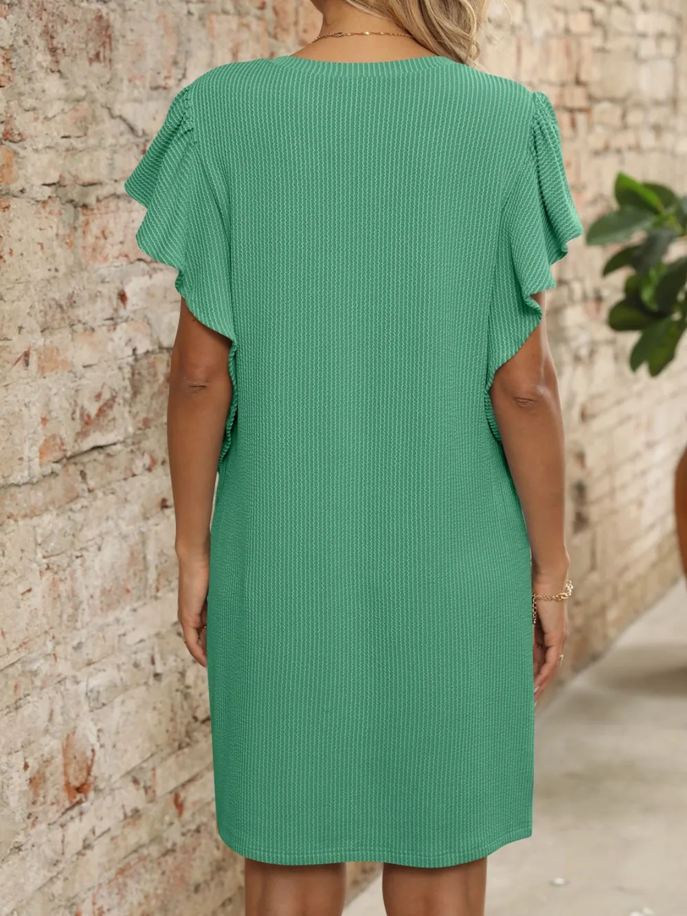 Ruffled V-Neck Cap Sleeve Mini Dress, image 10