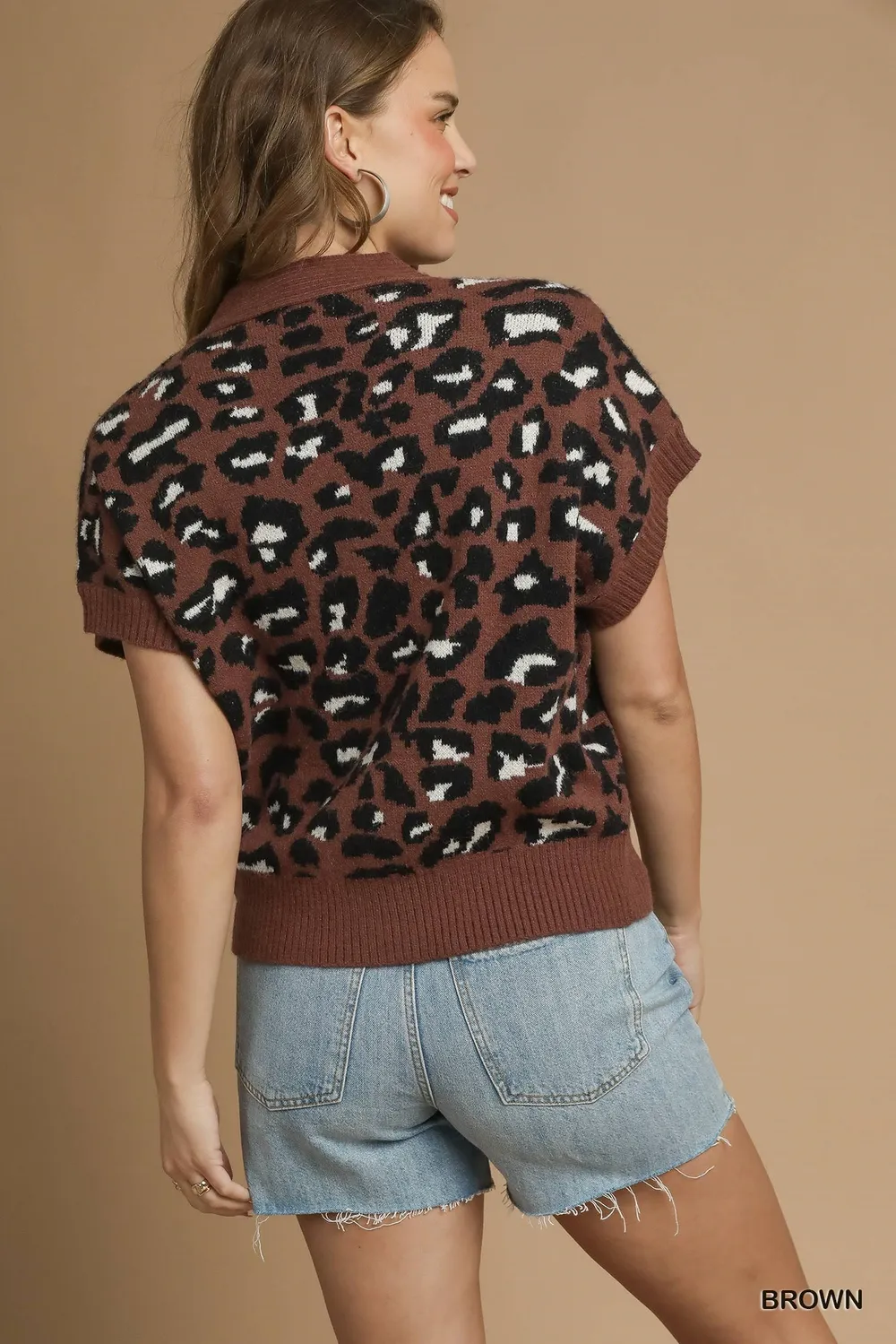 Leopard Button Down Short Sleeve Cardigan, image 4