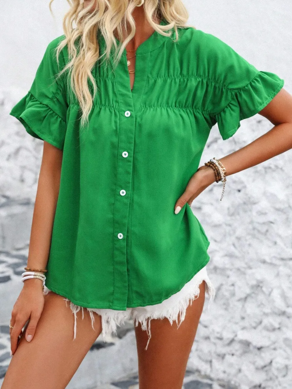 Button Down Ruffled Short Sleeve Shirt, image 16